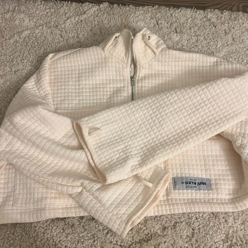 Sixth June - quilted crop crème lightweight jacket